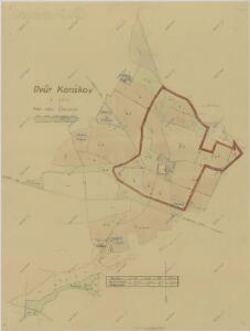 Mapa dělení pozemků dvora Korákov po 1. pozemkové reformě 1
