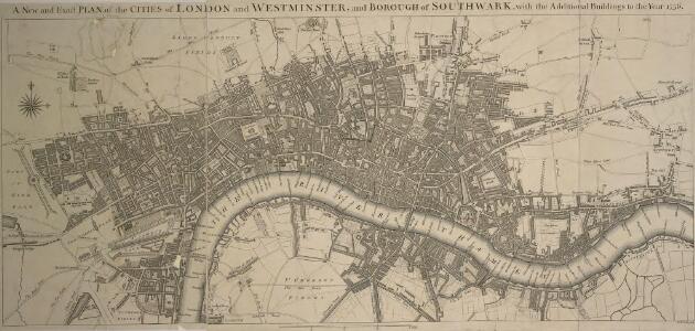 A New and Exact PLAN of the CITIES of LONDON and WESTMINSTER and BOROUGH of SOUTHWARK, with the Additional Buildings to the Year 1756