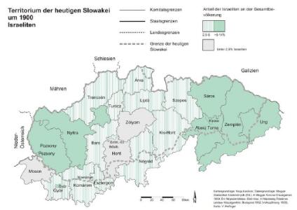 Territorium der heutigen Slowakei um 1900. Israeliten