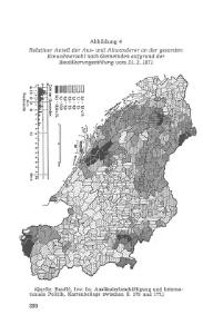 Relativer Anteil der Aus- und Abwanderer an der gesamten Einwohnerzahl nach Gemeinden aufgrund der Bevölkerungszählung vom 3.3.1971