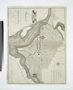 Plan of the city of Washington, in the territory of Columbia : ceded by the States of Virginia and Maryland to the United States of America, and by them established as the seat of their government after the year 1800 / J. Russell, sculpt., Constitu'n Row
