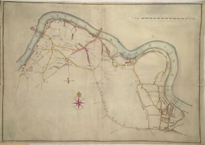 A colored plan, on vellum, of Southwark, and the country on the Surrey side of the Thames from Vauxhall to Deptford, with proposed roads from Westminster Bridge