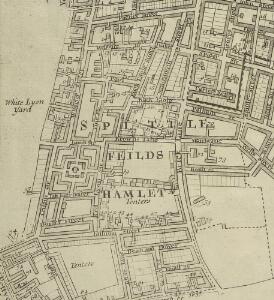 A New & Exact Plan of ye City of LONDON, detail showing Spitalfields