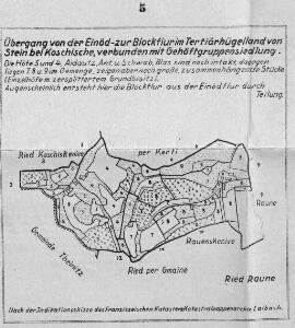 Übergang von der Einöd- zur Blockflur im Tertiärhügelland von Stein bei Koschische, verbunden mit Gehöftgruppensiedlung