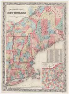 G. Woolworth Colton's railroad, township & distance map of New England : with adjacent portions of New York, Canada & New Brunswick