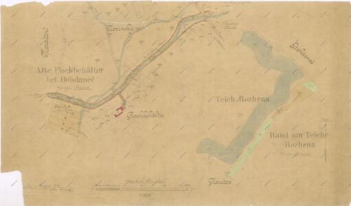 Mapa starých sádek u Bohdanče a rybník Rozhrna