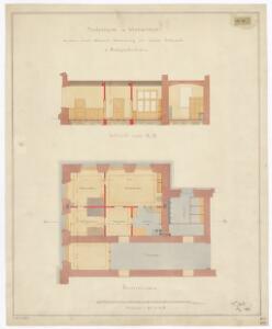 Winterthur: Technikum, Einbau einer Abwart-Wohnung im südöstlichen Ecksaal, Erdgeschoss; Grundriss und Schnitt (Nr. 199)