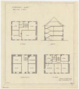 Elgg: Pfarrhaus; Grundrisse des Erdgeschosses, des 1. und 2. Stocks und Querschnitt (Nr. 3)