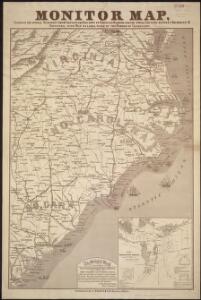 Monitor map, showing the whole seacoast from Chesapeake Bay, down to Savannah harbor, and the whole country between Richmond & Savannah, with map on large scale of the harbor of Charleston