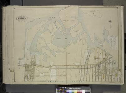 Queens, Vol. 1, Double Page Plate No. 35; Part of     Ward 5; Rockaway; [Map bounded by Jamaica Bay, Charmttoir Island, Mc. Caffertys  Island, Nortons Creek, Hudson Ave., Columbus Ave., Rochester Ave., Wave Crest    Ave., Surf Ave., Grand-View Ave., B