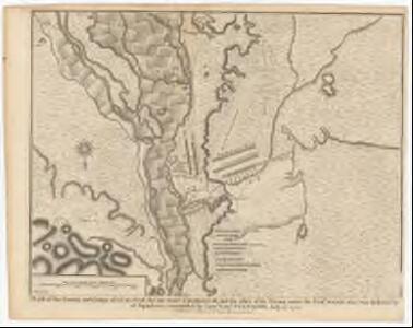 Plan of the country and camps of Almanar, the one under Charles III and the other of the Enemy under the D. of Anjou (July 27, 1710) / for Mr. Tindal's continuation of Mr. Rapin's History of England ; I. Basire sculp.