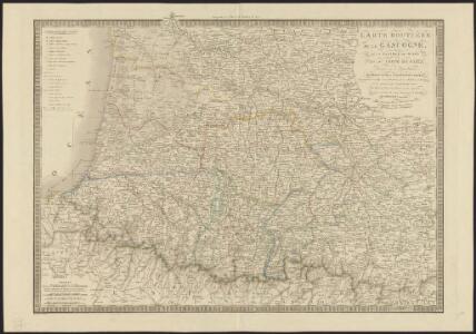 Carte routière de la Gascogne, de la Navarre, du Béarn et du Comté de Foix, divisée en 5 departements [...] ainsi que l'indication des relais de poste et les distances qui les séparent