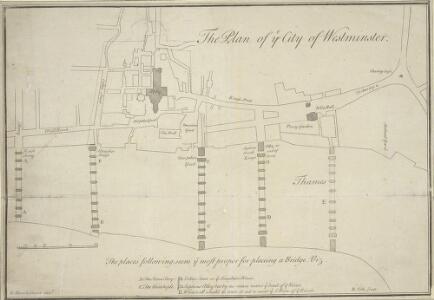 The Plan of ye City of Westminster [showing five locations proposed for the placing of a new bridge]