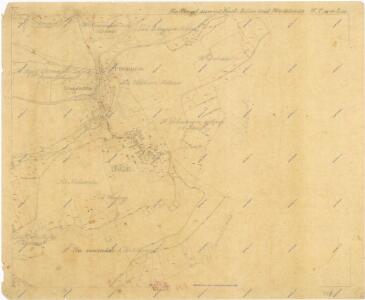 Kopie katastrální mapy obce Kalivody včetně enklávy Bdín  a Přerubenice s osadou Dučice z roku 1841, list V 1